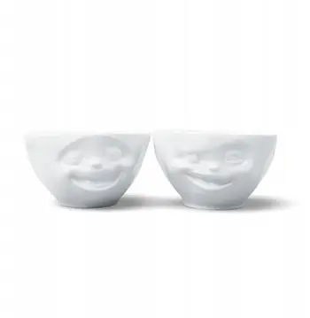 Set tasa porcelani TASSEN Medium Bowl No 4 Laughing Winking Face, 2 copë, të bardha