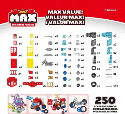 Set blloqesh ndërtimi Zuru Max Build More, 250 copë aksesorë, multikolor - 2