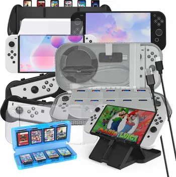 Set aksesorësh JYS NS228 për Nintendo Switch OLED, 10 në 1, transparent
