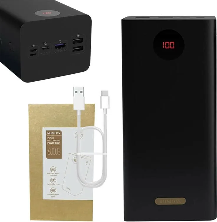 Powerbank Romoss PEA60, 60000mAh, QC + PD, 22.5W, e zezë - 3