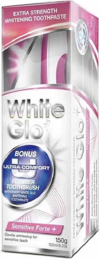Set pastë zbardhuese + furçë dhëmbësh White Glo Sensitive Forte+, 100 ml