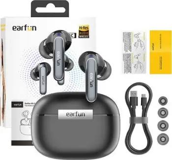 Kufje TWS EarFun Air2, pa tela, me kuti karikimi, të zeza