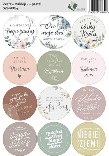 Set stickerash Szaron Sticker Set Pastel, 12 copë, dizajn të krishterë, ngjyra pastel