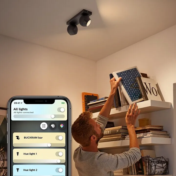Dritë Philips Hue White Ambiance Buckram BT, me telekomandë, e zezë - 8