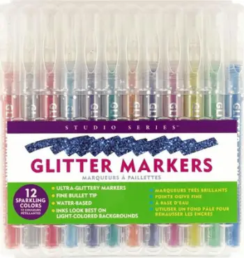 Markerë me shkëlqim Peter Pauper Press Glitter, 12 ngjyra