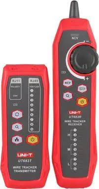 Gjetës çiftesh telash Uni-T UT683KIT, për kabllo elektrikë dhe telefonikë, portativ, i kuq