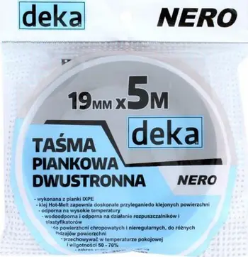 Shirit ngjitës me shkumë Deka NERO, dyanëshe, 19mm 5m, i zi
