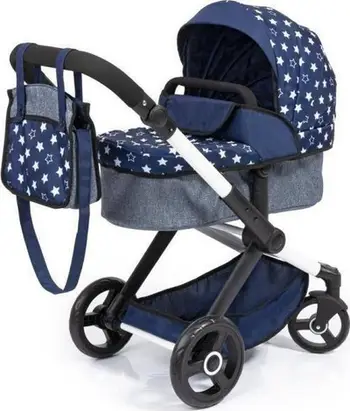 Karrucë për kukulla Bayer XEO Deep Doll Pram, për kukulla deri 52 cm, dorezë e rregullueshme, gri