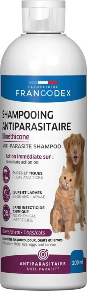 Shampo Francodex për qen dhe mace, kundër parazitëve, me dimetikon, 250ml