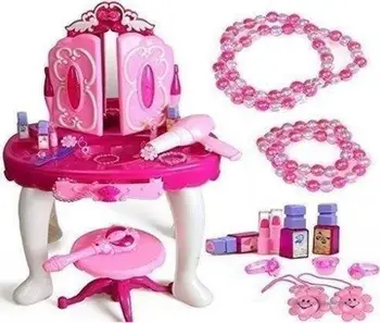Set tavolinë grimimi për fëmijë Maksik Dressing Table, me pasqyrë dhe aksesorë, rozë krem