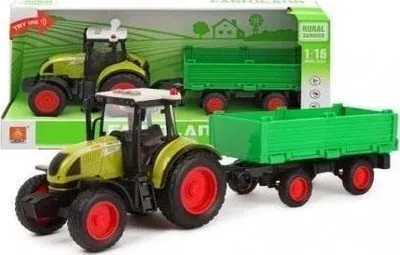 Lodër traktor Maksik Tractor me rimorkio, set fermë, shumëngjyrësh - 1