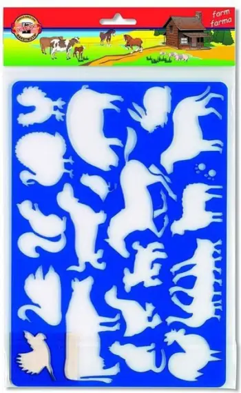 Shabllone vizatimi Koh I Noor Animal Stencils Farm, set me figura kafshësh, plastikë e tejdukshme shumëngjyrëshe