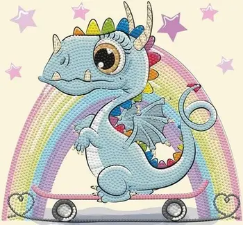 Set kreativ me gurë DIAMOND DOTZ Dragon Skate, tablo mozaik, për fëmijë dhe të rritur, shumëngjyrësh