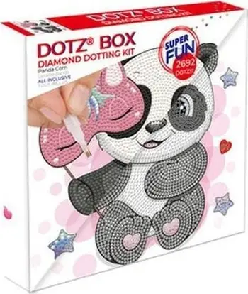 Set kreativ me diamante Diamond Dotz Panda Corn, mozaik 22x22 cm, për fëmijë 6+, shumëngjyrësh