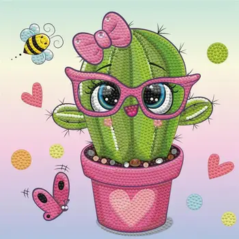 Set kreativ Diamond Dotz Pretty in Pink Cactus, mozaik me gurëza, 31x31 cm, rozë