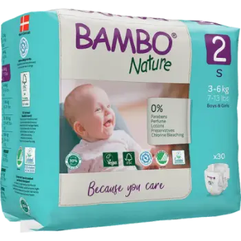 Pelena Ekologjike Bambo Nature nr. 2 (3-6 kg), 30 copë