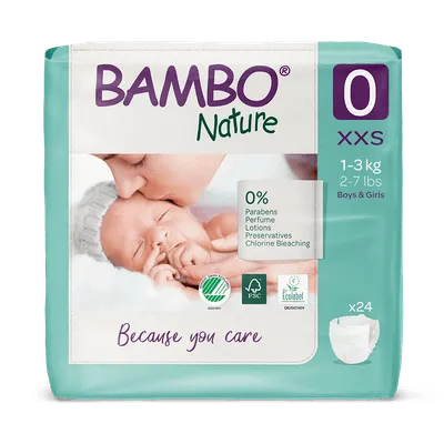 Pelena për bebe Bambo Nature nr. 0 (1-3 kg), 24 copë - 1