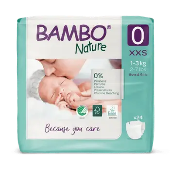 Pelena për bebe Bambo Nature nr. 0 (1-3 kg), 24 copë
