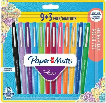 Set stilolapsa me majë fibër Paper Mate Flair, 0.7 mm, 12 copë, shumëngjyrëshe