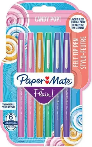 Set stilolapsa me majë fibër Paper Mate Flair Candy Pop, 6 copë, 0.7 mm, shumëngjyrësh