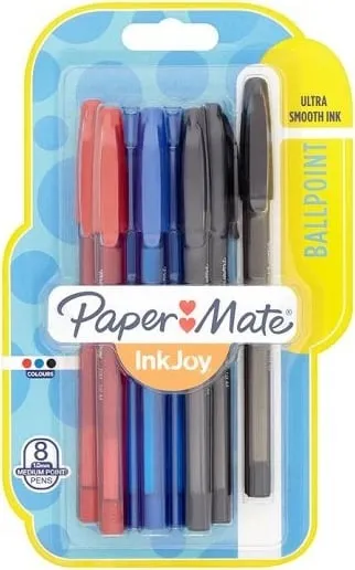 Stilolapsa PaperMate InkJoy 100 ST, 8 copë, ngjyrë e zezë/blu/e kuqe - 1