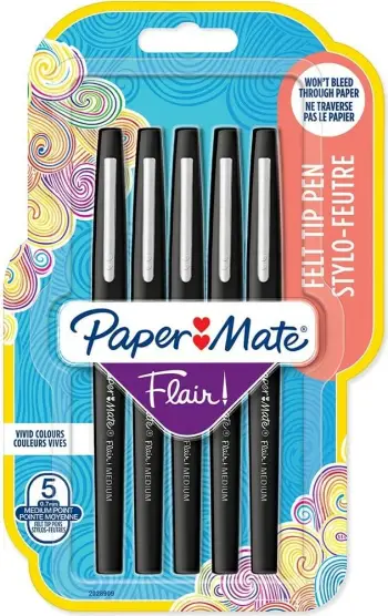 Set markera me majë fibër Paper Mate Flair B, 5 copë, e zezë