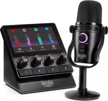 Set streaming Hercules Stream Starter Kit, mikrofon kardioid, kontrollues audio, USB, i zi