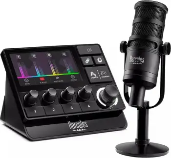 Kit stream Hercules Stream Essentials XLR, mikrofon kardioid, kontrollues audio, e zezë