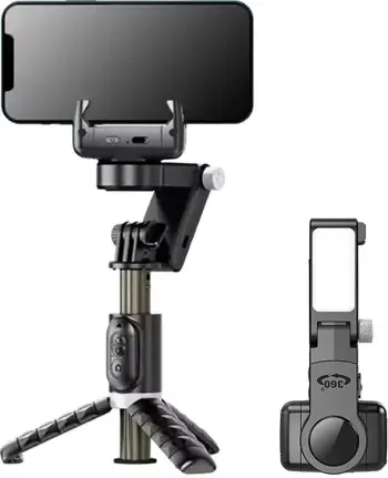 Gimbal me dritë APEXEL Q18, për celular, i zi