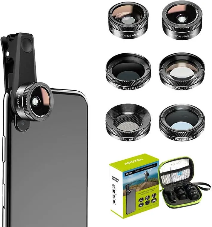 Set lente për celular APEXEL APL-DG6V2 6-në-1, e zezë - 1