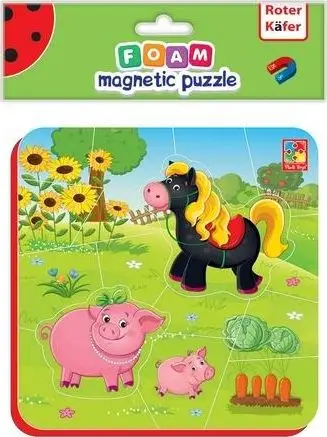 Puzzle magnetike Roter Kafer Horse and Pigs, 16 elemente