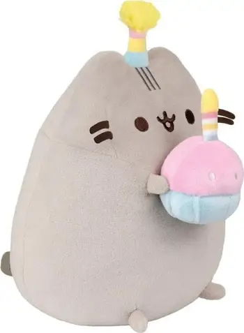 Lodër pelushi Pusheen, 24 cm, me kapelë dhe tortë, shumëngjyrëshe