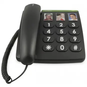 Telefon fiks Doro 331ph, me kabllo, butona të mëdhenj, 3 butona me foto, i zi