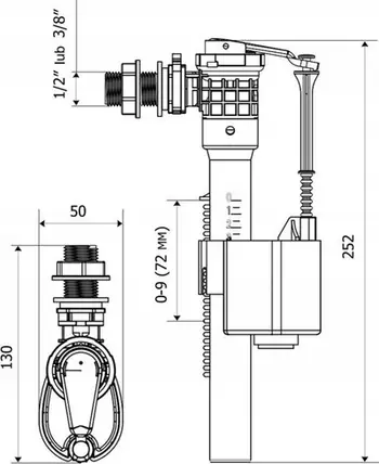 Valvul hyrëse WC KK-Pol ZN3, 1/2" 3/8", POM