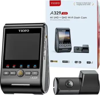 Video regjistrues për veturë Viofo A329 2CH, 4K 60FPS + 2K, WiFi, GPS, i zi, set me dy kamera