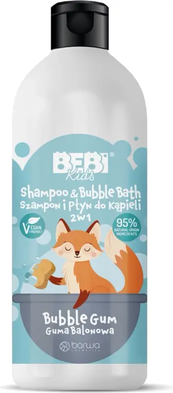 Shampo dhe xhel dushi për fëmijë Barwa Bebi Kids 2n1, 500ml, aromë Bubble Gum