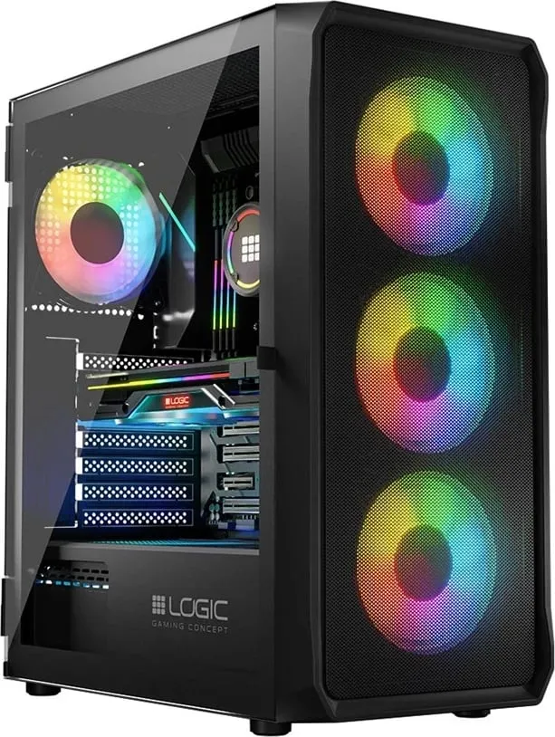 Kase kompjuteri Logic Concept Portos ARGB, MIDI Tower, xham i kalitur, e zezë - 1