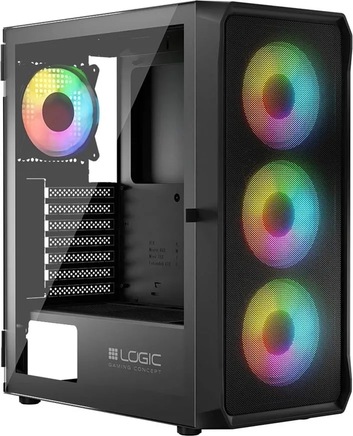 Kase kompjuteri Logic Concept Portos ARGB, MIDI Tower, xham i kalitur, e zezë - 2