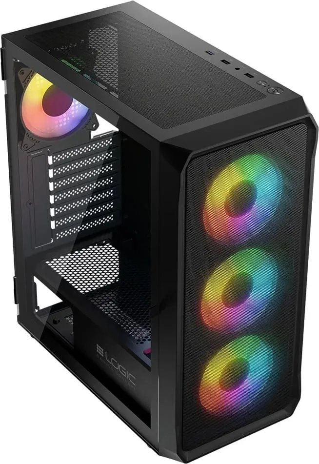 Kase kompjuteri Logic Concept Portos ARGB, MIDI Tower, xham i kalitur, e zezë - 15