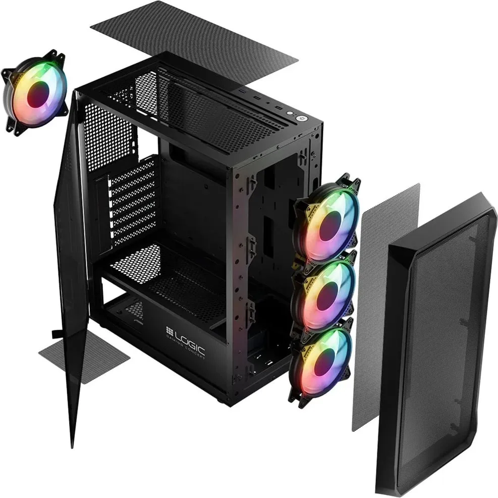Kase kompjuteri Logic Concept Portos ARGB, MIDI Tower, xham i kalitur, e zezë - 17