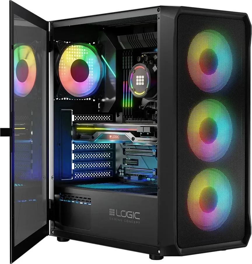 Kase kompjuteri Logic Concept Portos ARGB, MIDI Tower, xham i kalitur, e zezë - 3