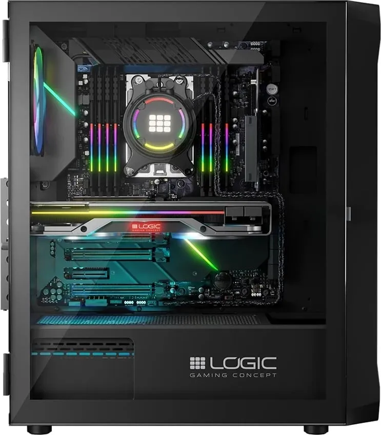 Kase kompjuteri Logic Concept Portos ARGB, MIDI Tower, xham i kalitur, e zezë - 9