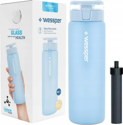 Shishe uji xhami Wessper ActiveMax, 680ml, me filtër karboni, blu - 1