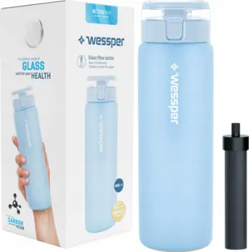 Shishe uji xhami Wessper ActiveMax, 680ml, me filtër karboni, blu