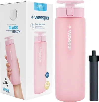 Shishe qelqi Wessper ActiveMax, 680ml, me filtër uji, rozë - 1