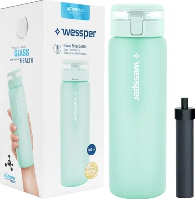 Shishe uji qelqi Wessper ActiveMax, 680ml, me filtër karboni, mente - 1
