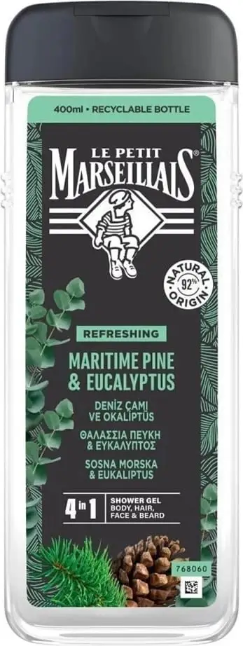 Xhel dushi 4-në-1 për burra Le Petit Marseillais Sea Pine & Eucalyptus, 400ml
