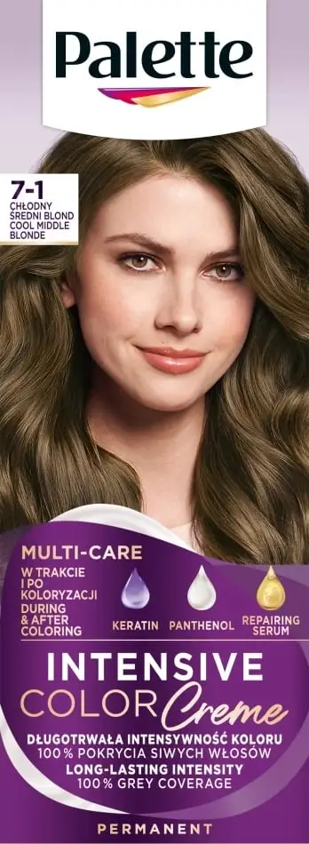 Ngjyrë për flokë për femra Palette Intensive Color Creme 7-1 Blond i Mesëm i Ftohtë, 1 copë