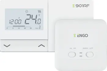 Termostat programues pa tela Salus E901RF, për ngrohje dhe ftohje, montim në mur, i bardhë