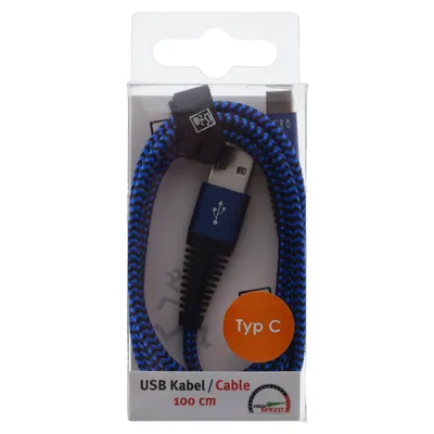 Kabllo USB 2GO USB A në USB C, 1 m, najlon, blu - 2